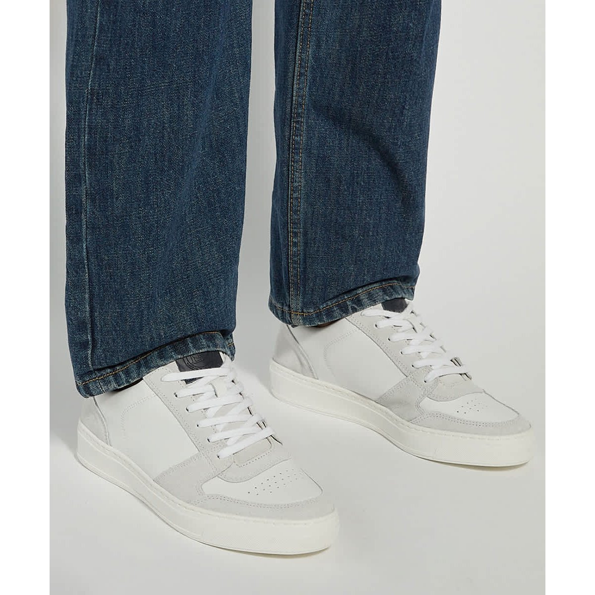 TAWLY WFWide Fit Leather Perforated Lace Up Trainers - white-leather, DUNE LONDON
