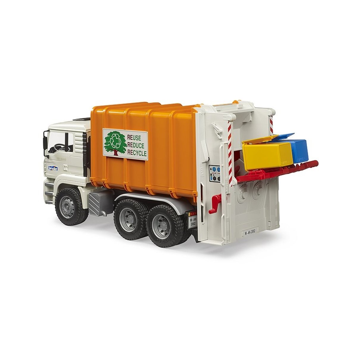 Camion poubelle MAN TGA blanc et orange, BRUDER