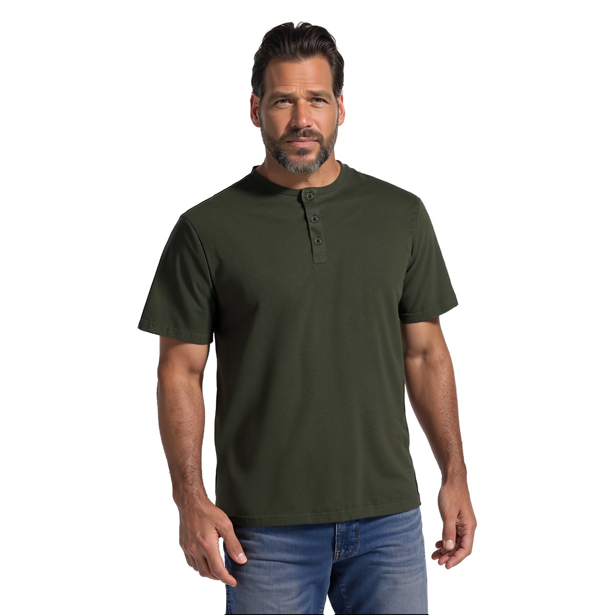 T-shirt Henley olive foncé, JP1880