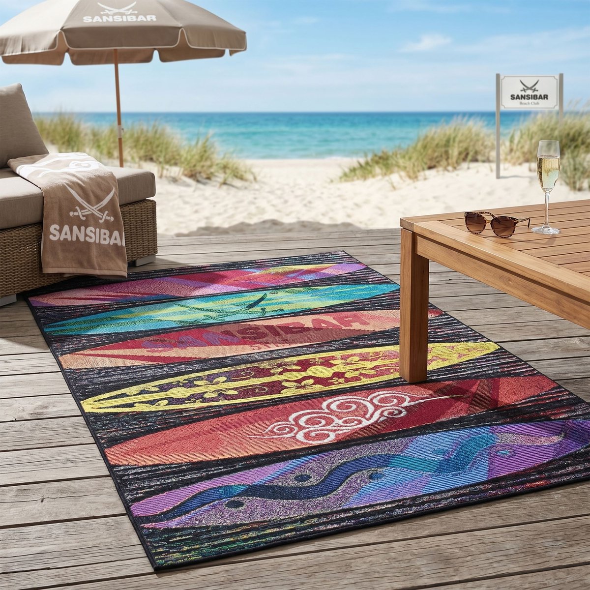 Tapis d'été pour l'intérieur et l'extérieur - RANTUM BEACH multicolore, THEKO