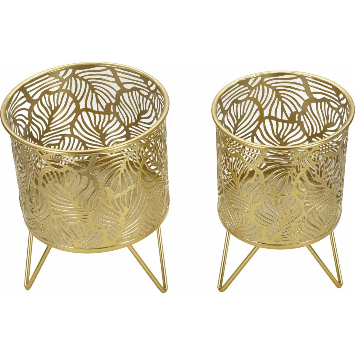 Cache-pot sur pied en fer motif feuilles lot de 2 doré, RECOLLECTION