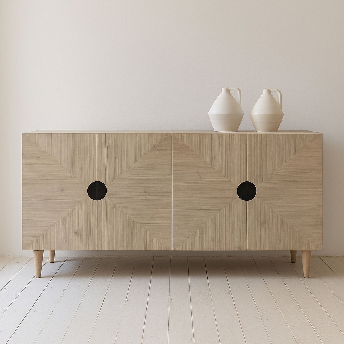 Bahut 4 portes en pin recyclé beige, NOW'S HOME