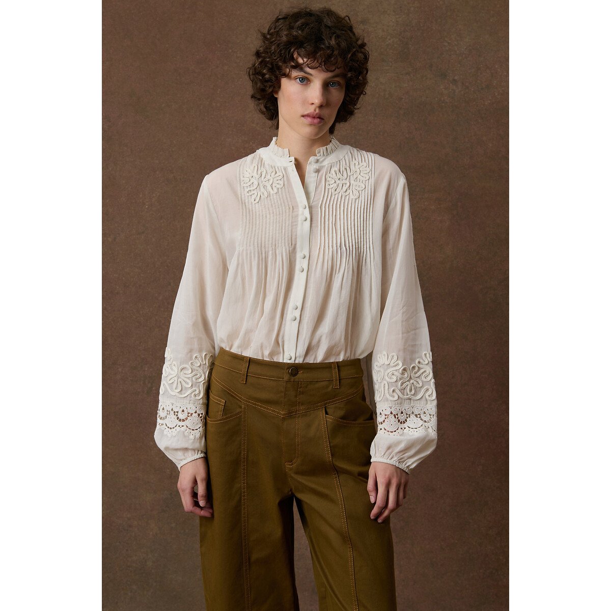 Blouse col rond manches longues brodée, ALICIA blanc, LOUISE MISHA