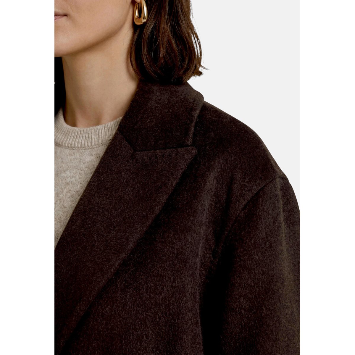 Manteau de mi-saison à ceinture dark brown melange, ZERO
