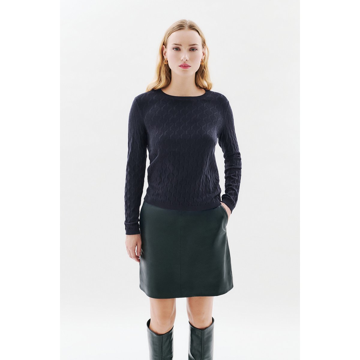 Pull droit col rond MANINA bleu marine, CAROLL