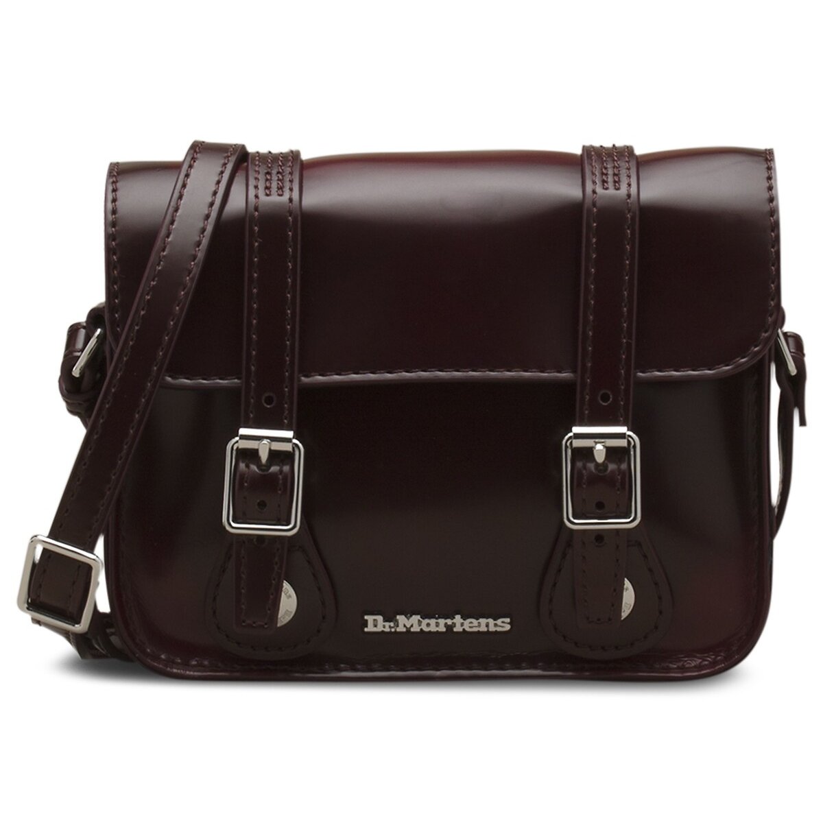 Borsa a tracolla piccola in pelle oxford rosso scuro, DR. MARTENS