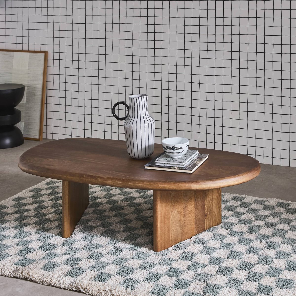 Table basse ovale bois de manguier SHIVA noyer, SWEEEK