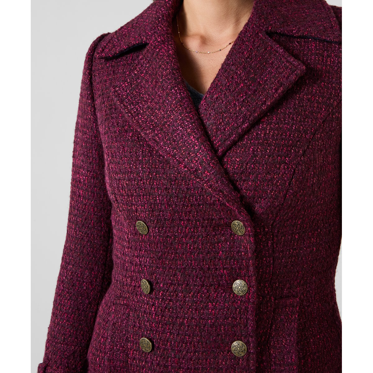 Long Manteau en Tweed Berry Dreams rouge, JOE BROWNS