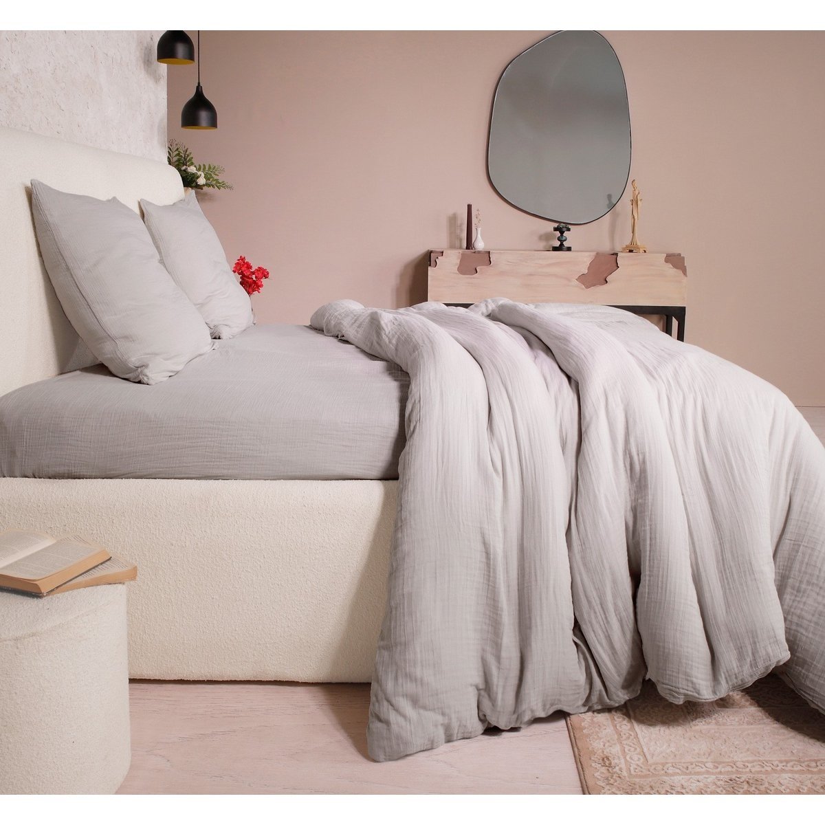 Taie d'oreiller en gaze de coton lave 50 x 70 cm Douce vert rose, EDEN