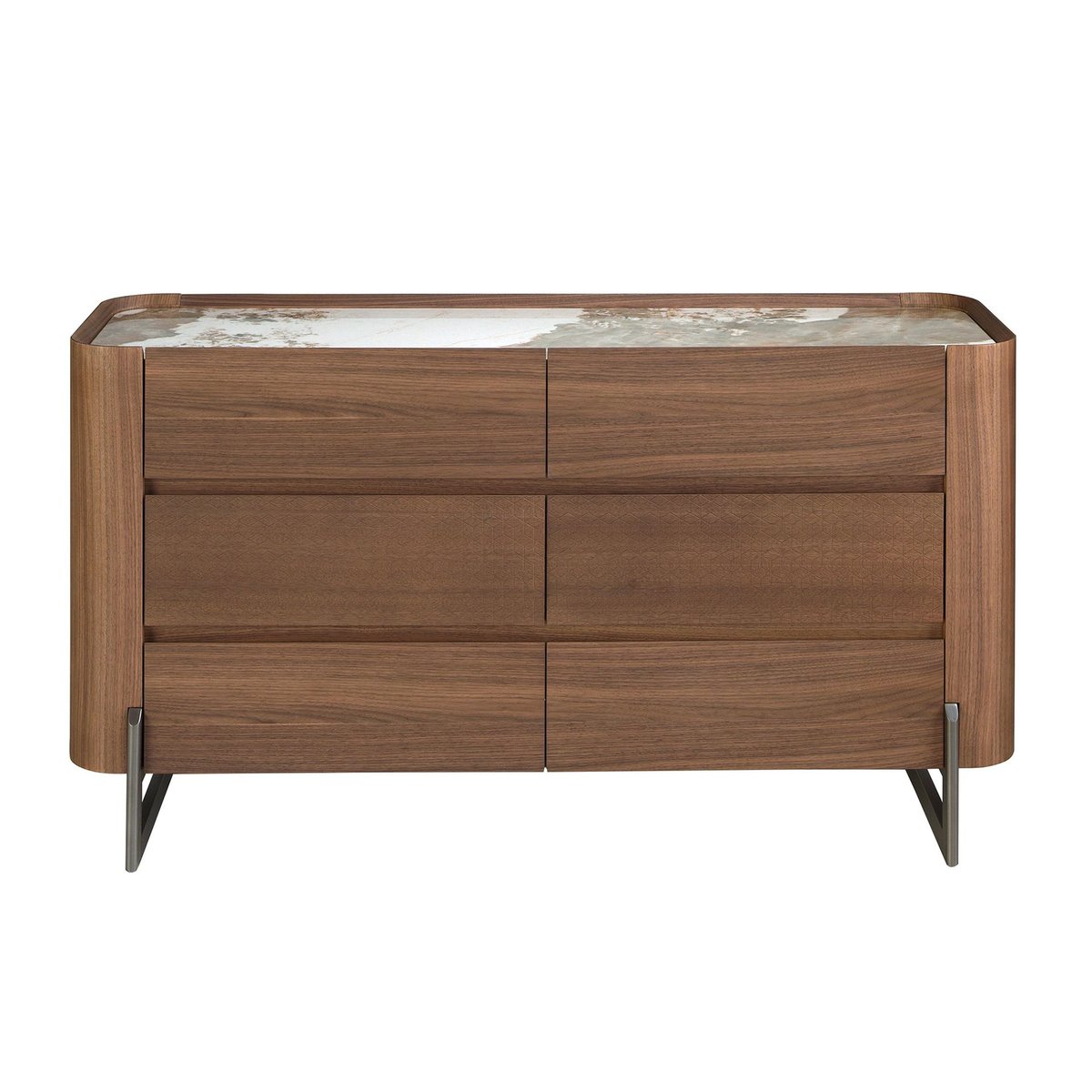 Commode en noyer et acier foncé métallisé avec plateau en marbre de porcelaine blanc | acier foncé | noyer, ANGEL CERDA