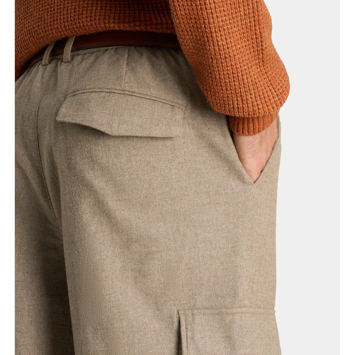 Pantalon ratwool cargo en coton beige, GALERIES LAFAYETTE