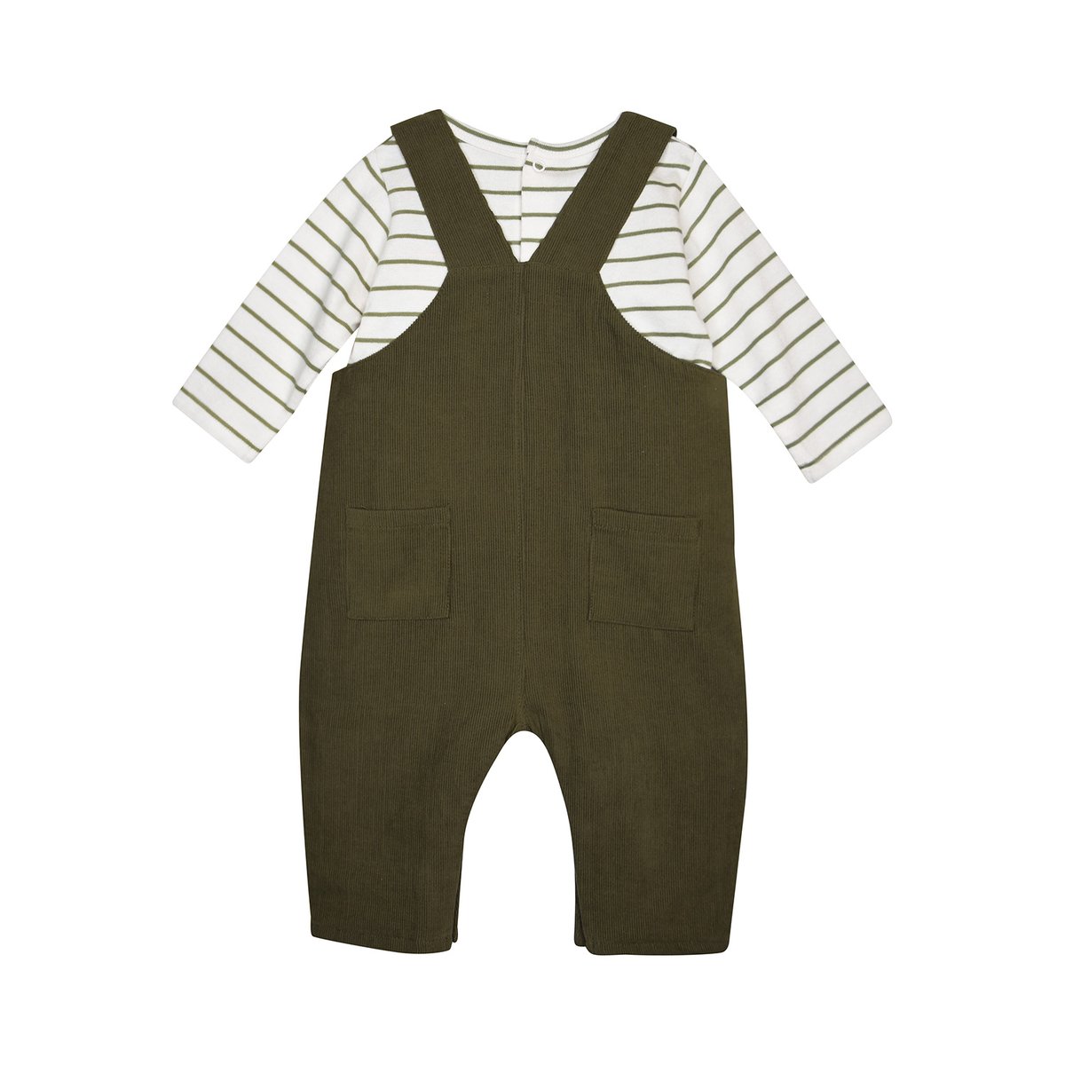 Ensemble tshirt salopette longue velours cotelé pascal vert, SUCRE D'ORGE