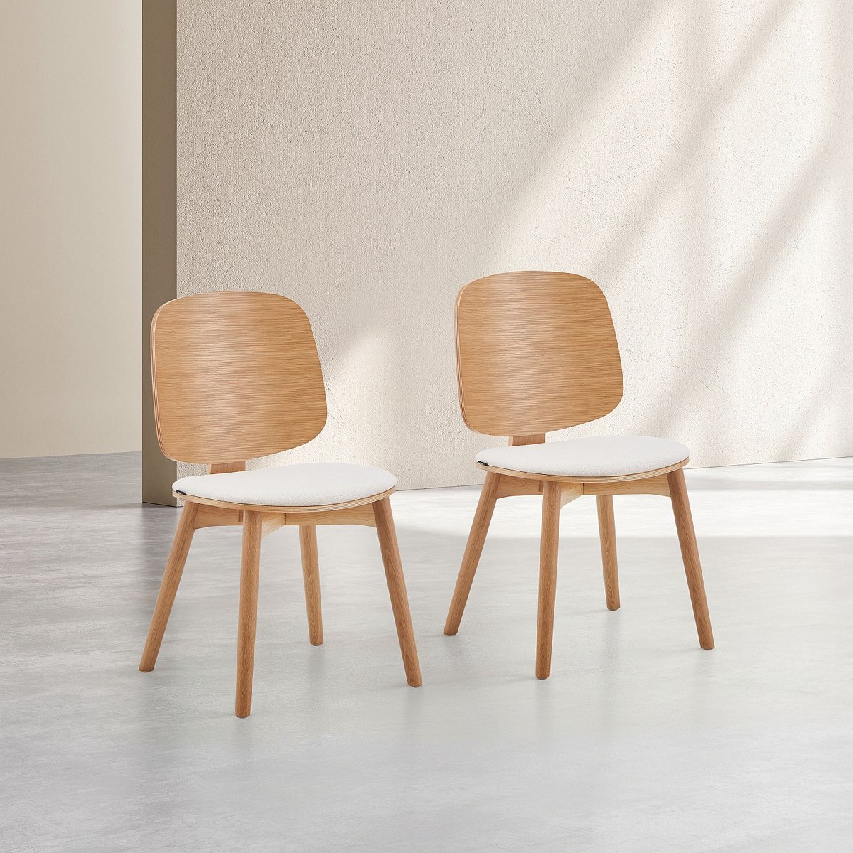Lot de 2 chaises en tissu texturé et chêne massif crème, HABITAT