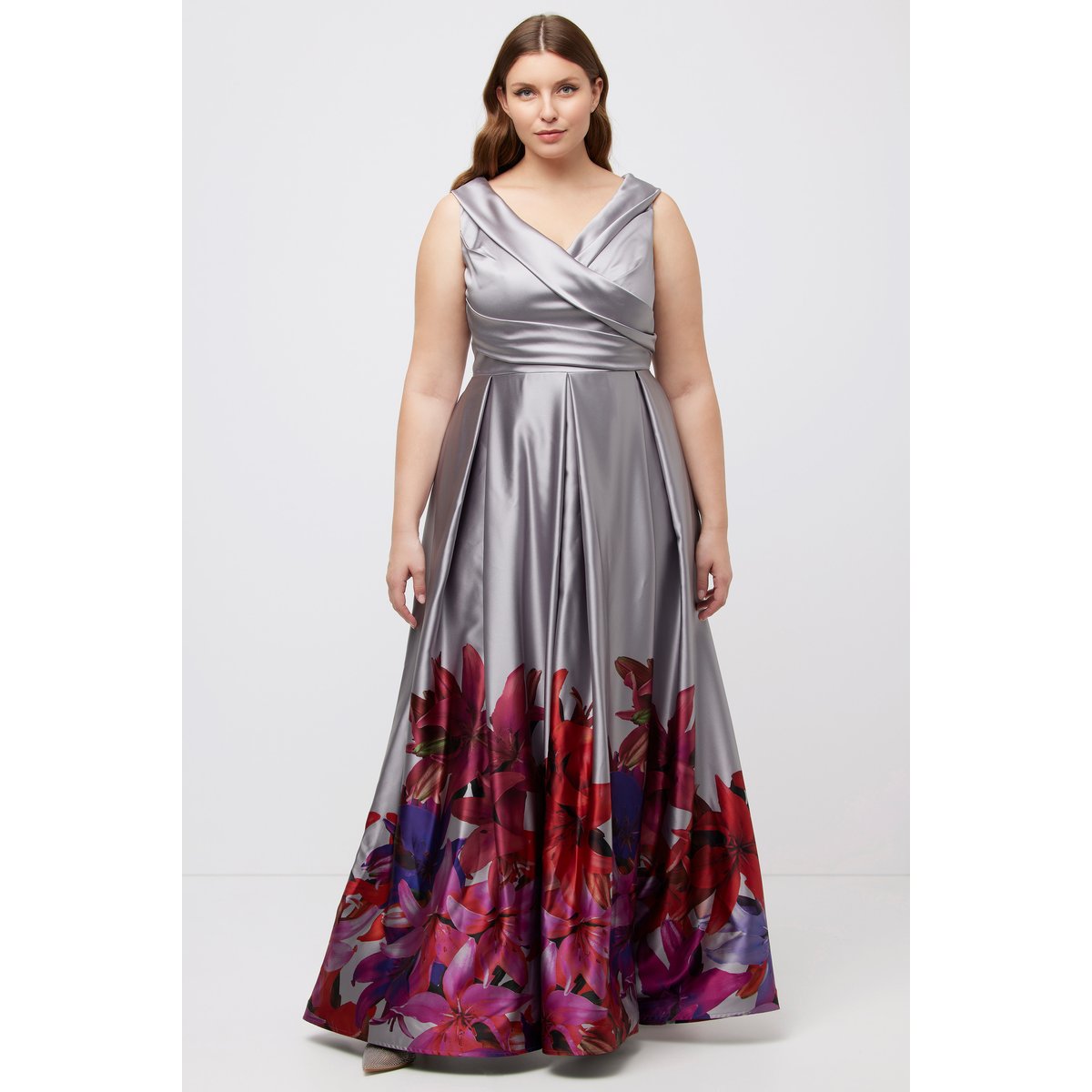 Robe de soirée, bordure, ligne en A gris métal, ULLA POPKEN