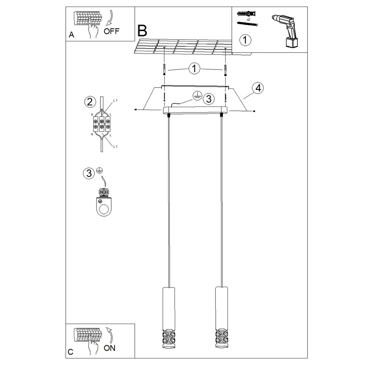 Suspension Acier Blanc GU10 2 Liro blanc, EDEN