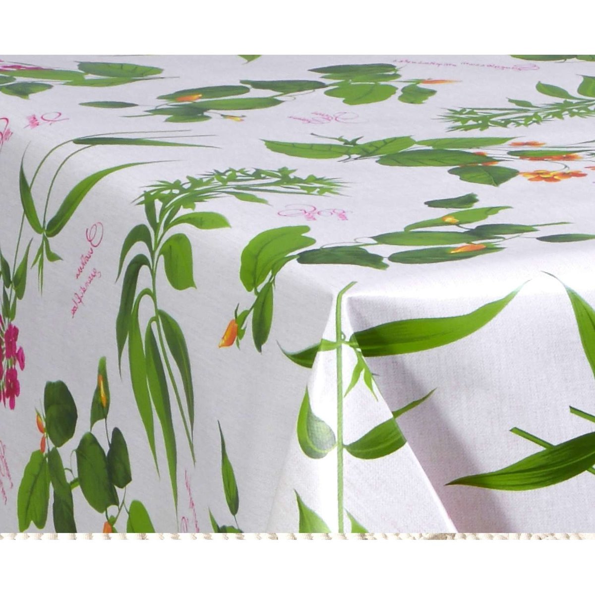 Nappe en toile cirée rectangulaire grand format BOTANIQUE fuchsia, TOILINUX
