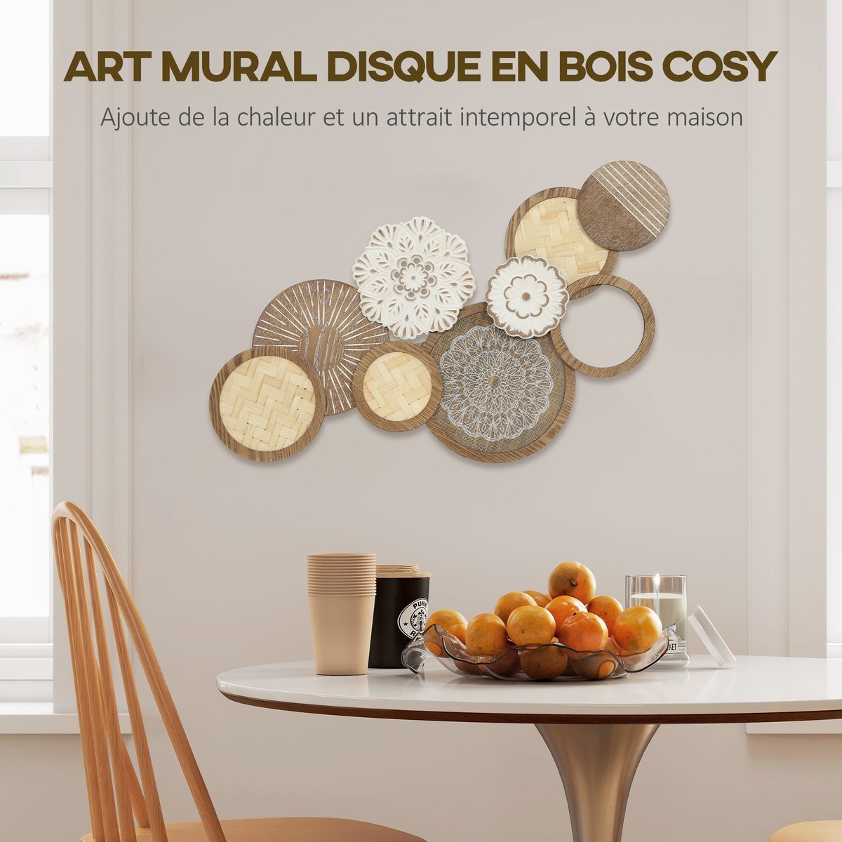 Décoration murale en bois MDF Bois naturel beige, HOMCOM