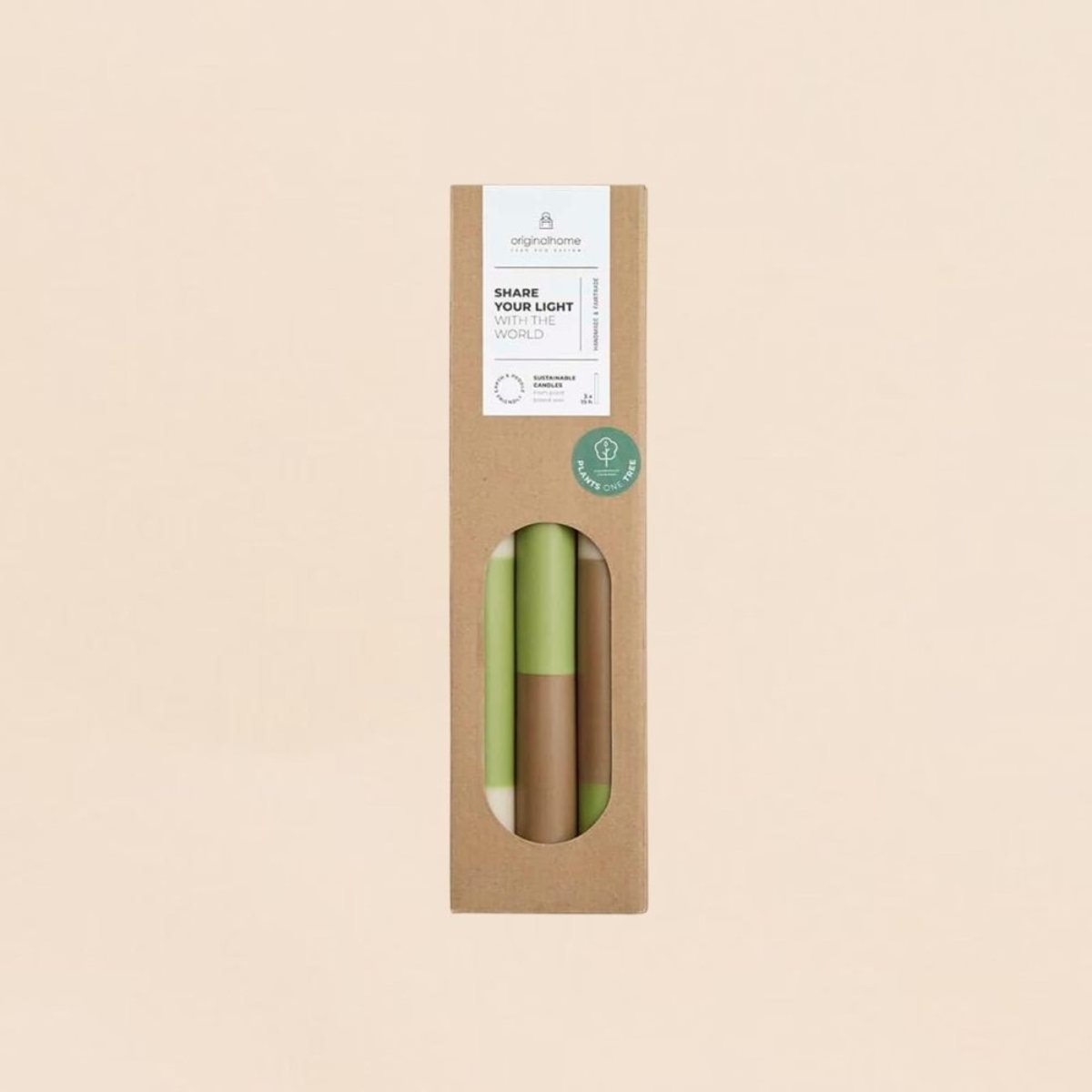 Set de 3 bougies rayées 30cm beige, ORIGINALHOME