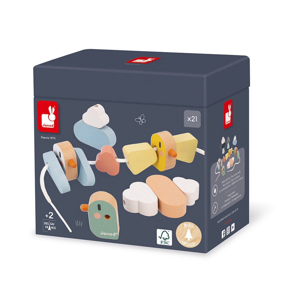Perles À Enfiler En Bois Oiseaux, Jeu De Laçage multicolore, JANOD