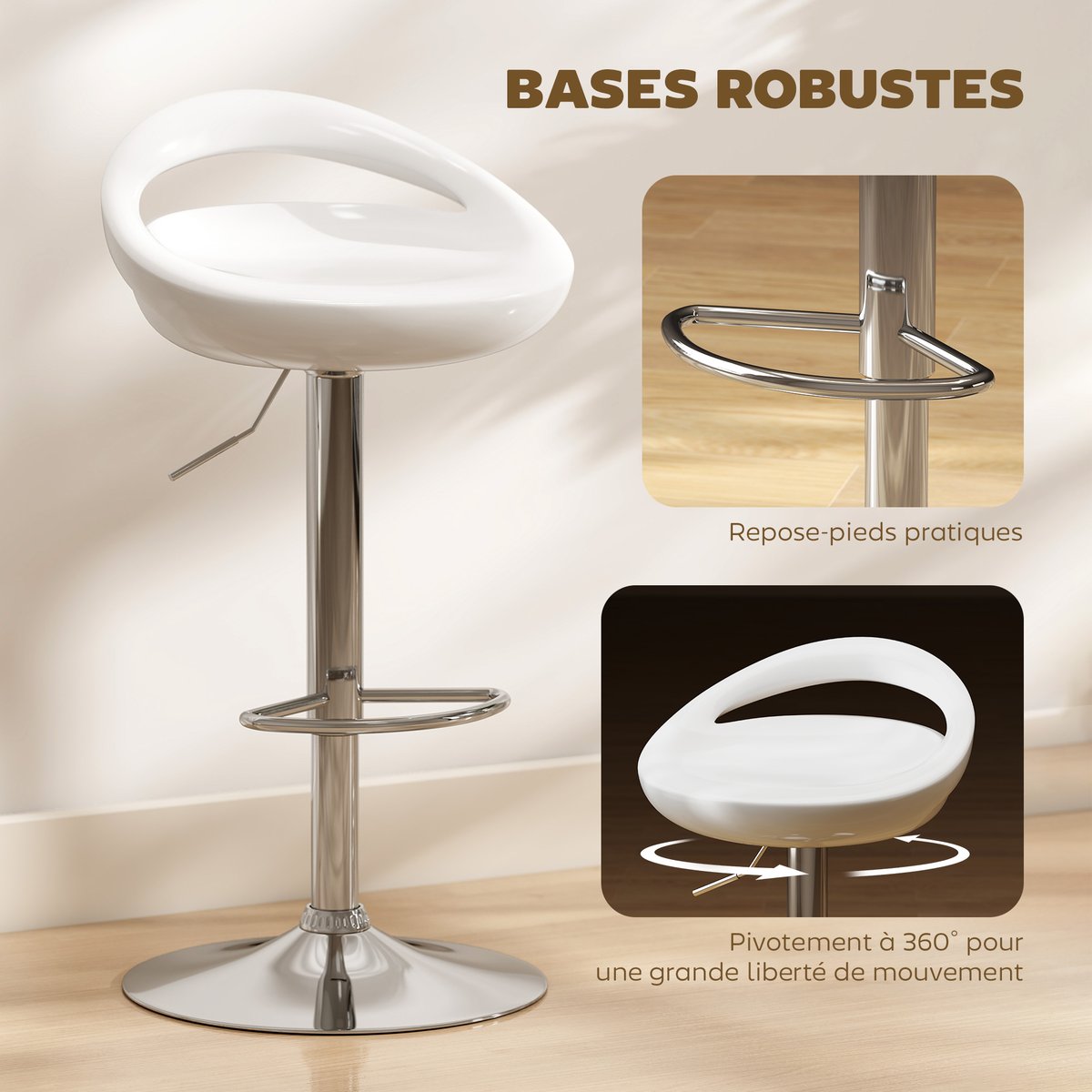 Tabouret de bar ABS Blanc blanc, HOMCOM
