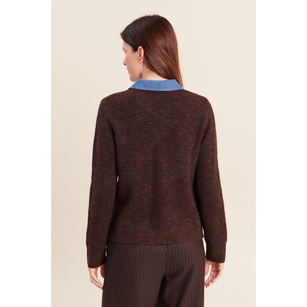Veste col chemise manches longues marron foncé, BREAL