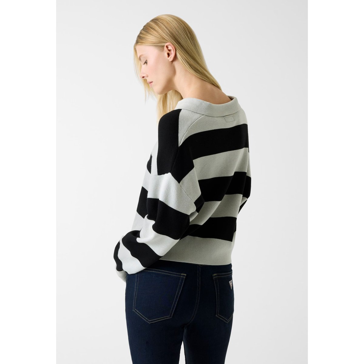 Pull Polo Rayé noir multi, GUESS JEANS