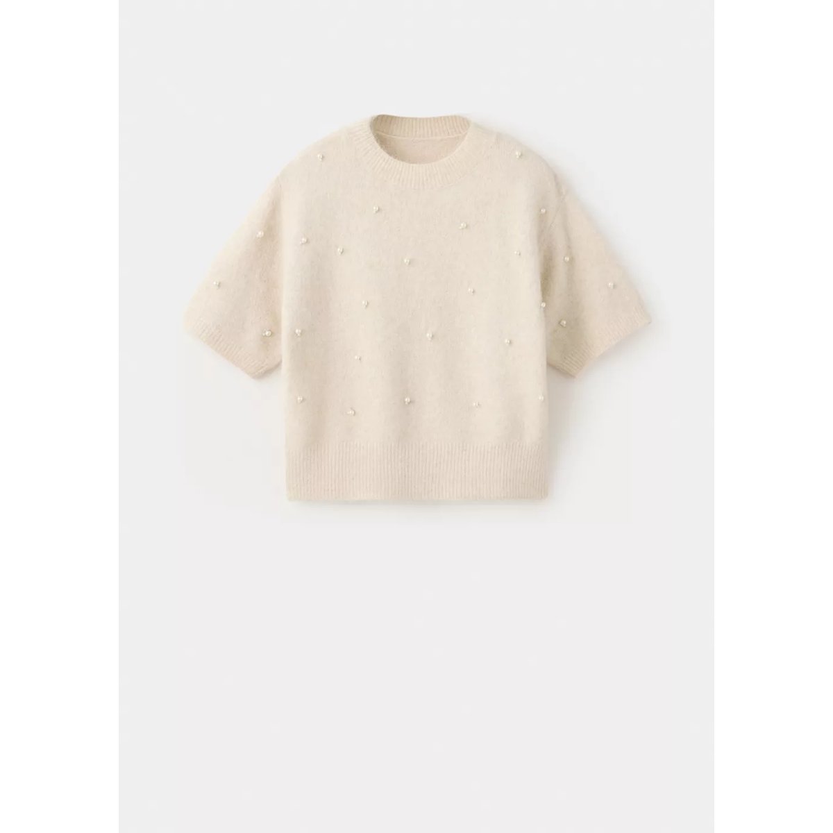 Pull à manches courtes avec perles écru, MANGO