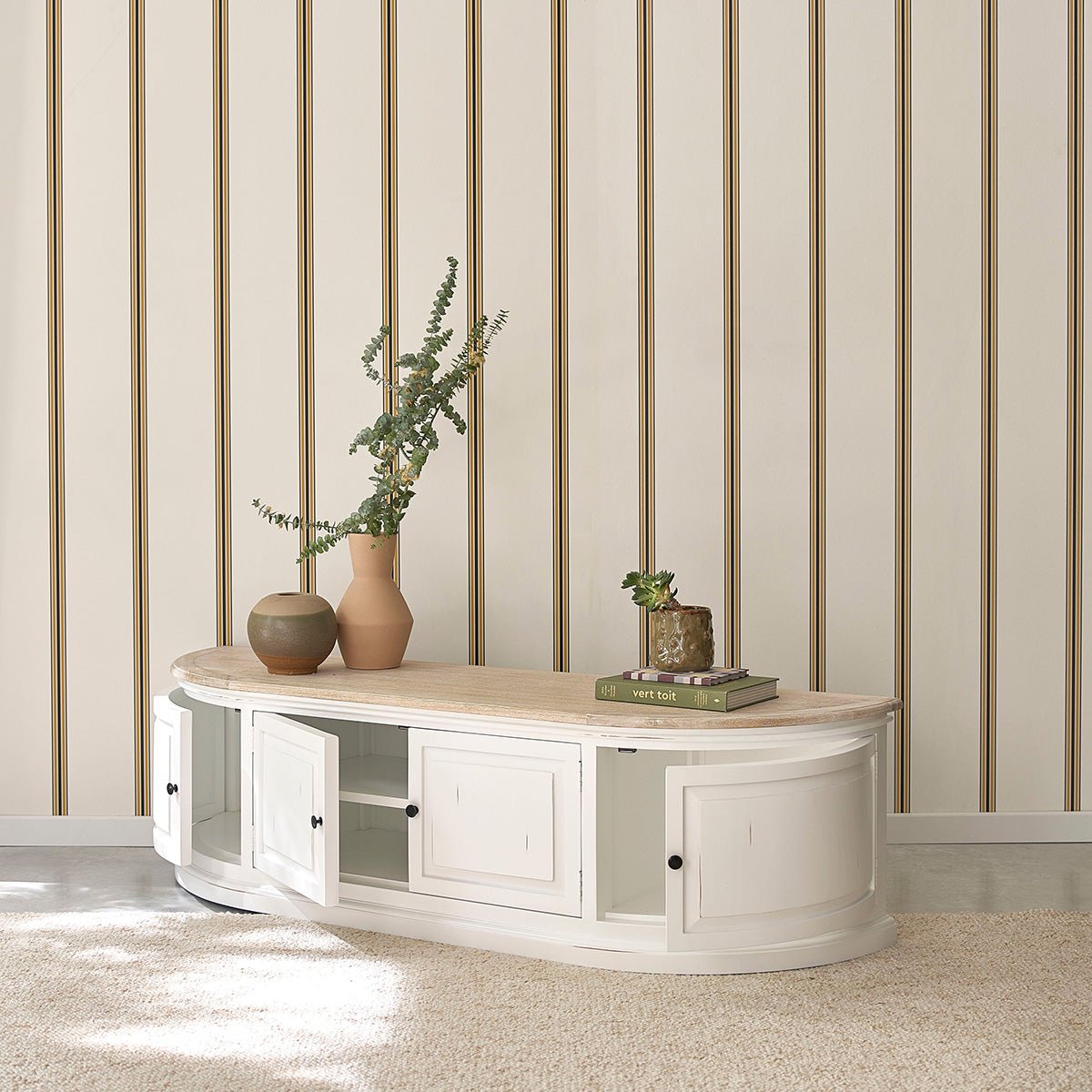 Meuble TV en bois d'acajou et teck 160 cm DEMEURE blanc, BERAH GETAH