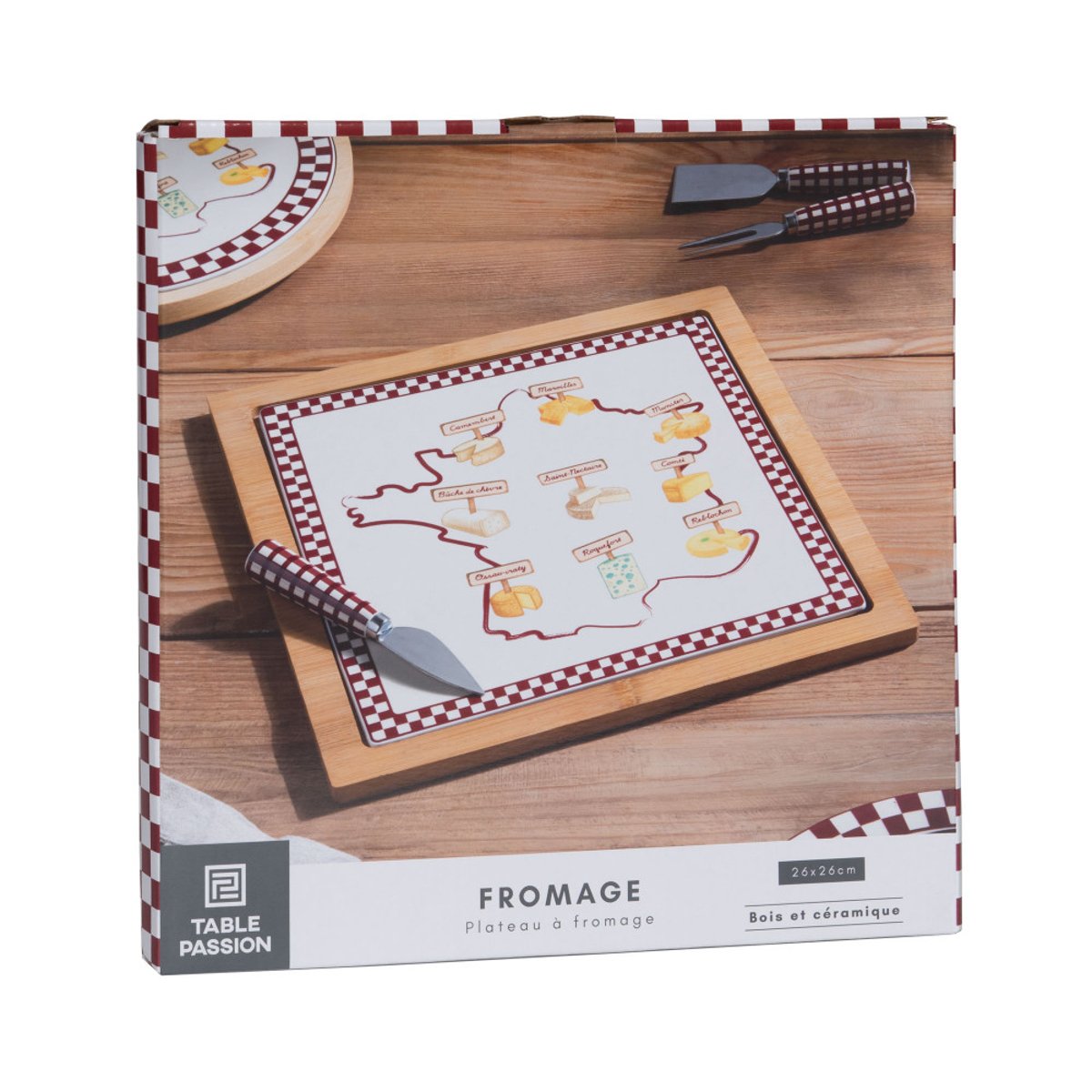 Plat carré Fromage 26 x 26 cm   - FROMAGE rouge, TABLE PASSION