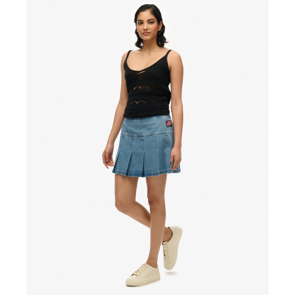 Mini-jupe plissée à empiècements délavage vintage, SUPERDRY