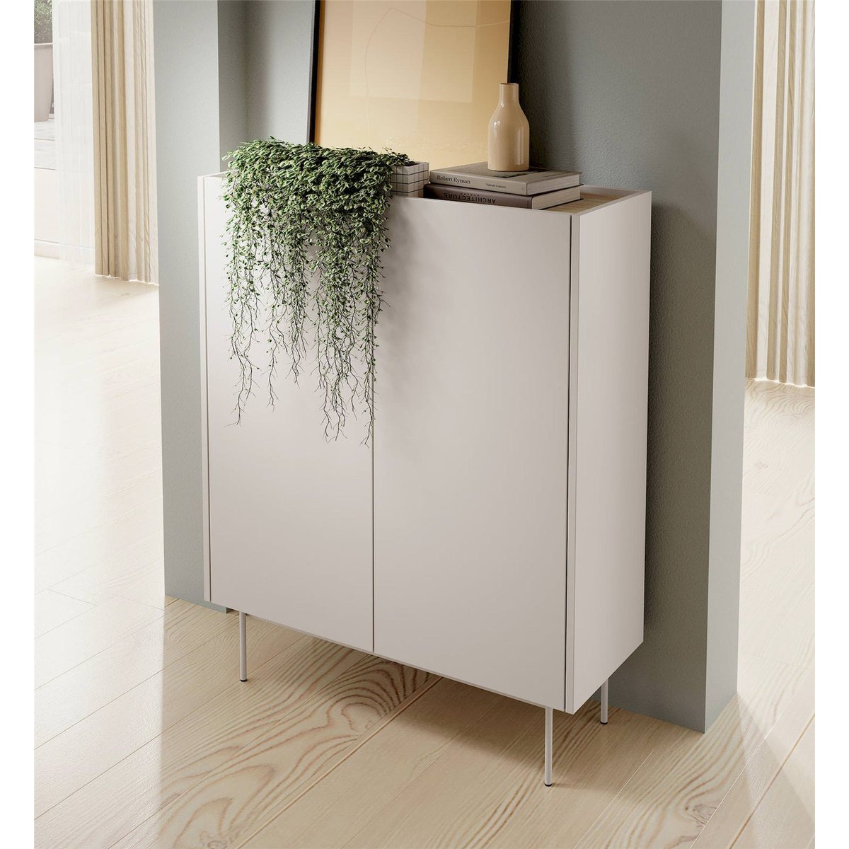 Commode haute 2 portes collection COLOR brique, RECOLLECTION