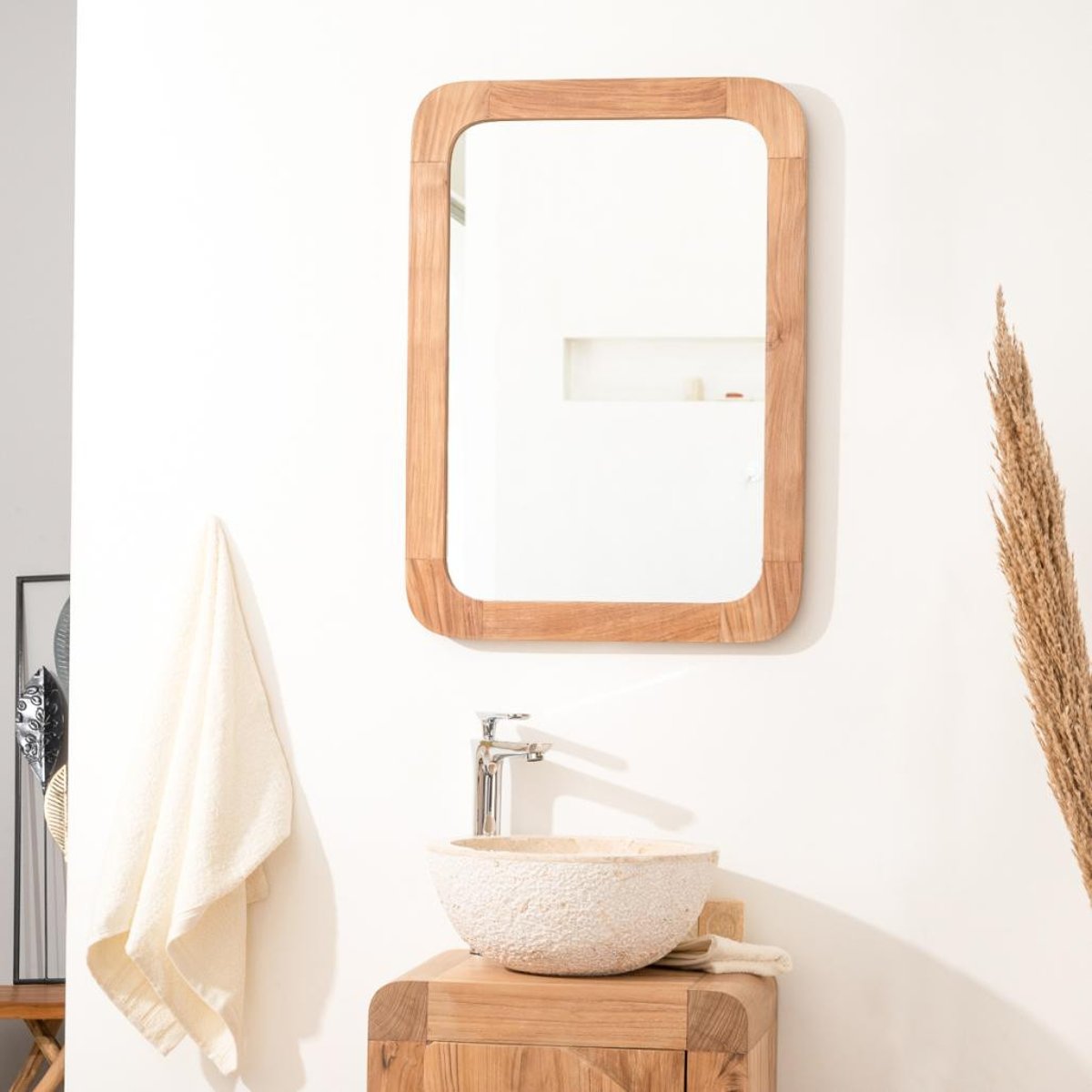 Miroir en teck massif rectangle 70 cm x 50 cm RÉTRO naturel, WANDA COLLECTION