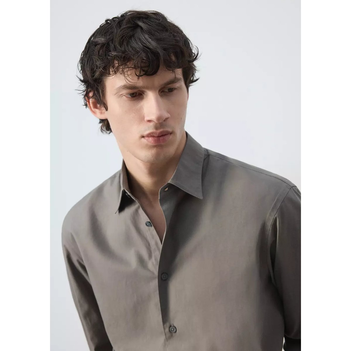 Chemise en mélange coton-lyocell coupe relaxed marron moyen, MANGO MAN