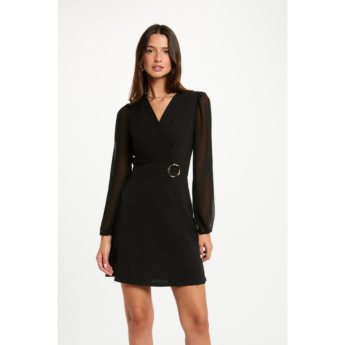 Robe patineuse, courte, manches longues noir, MORGAN