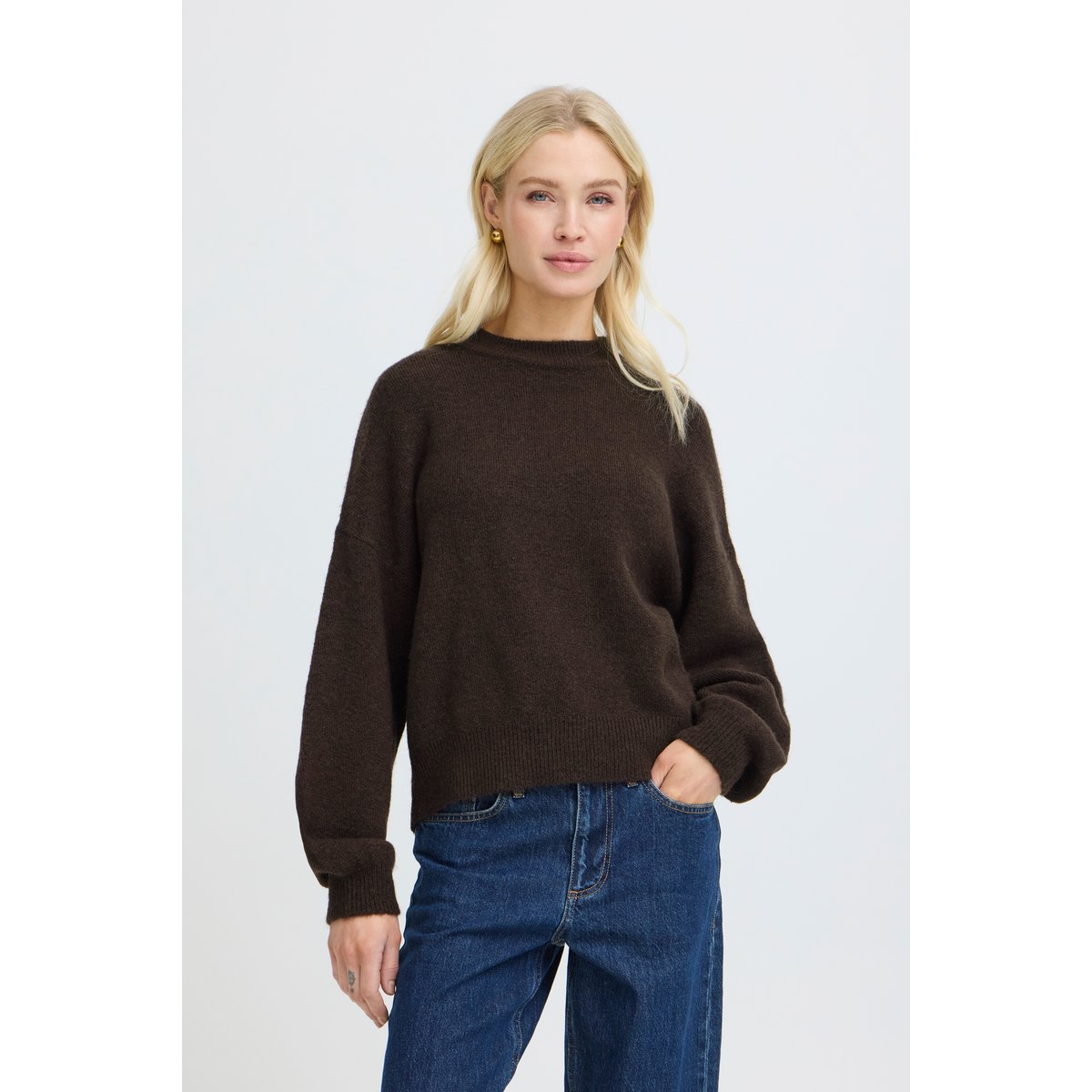 Pull en maille manches longues marron java melange, B.YOUNG