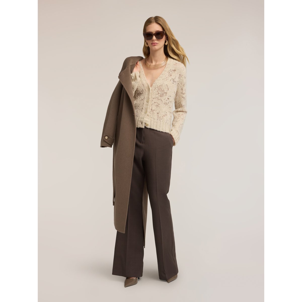 Cardigan avec travail ajouré beige, MOTIVI