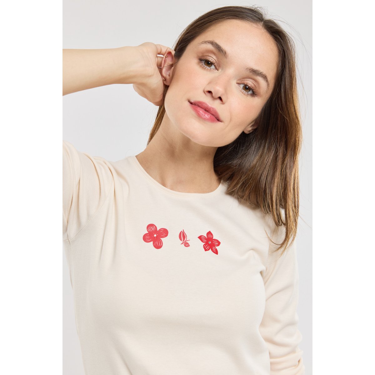 T-shirt manches longues en coton SACHA nature séri. pivonia, ARMOR-LUX