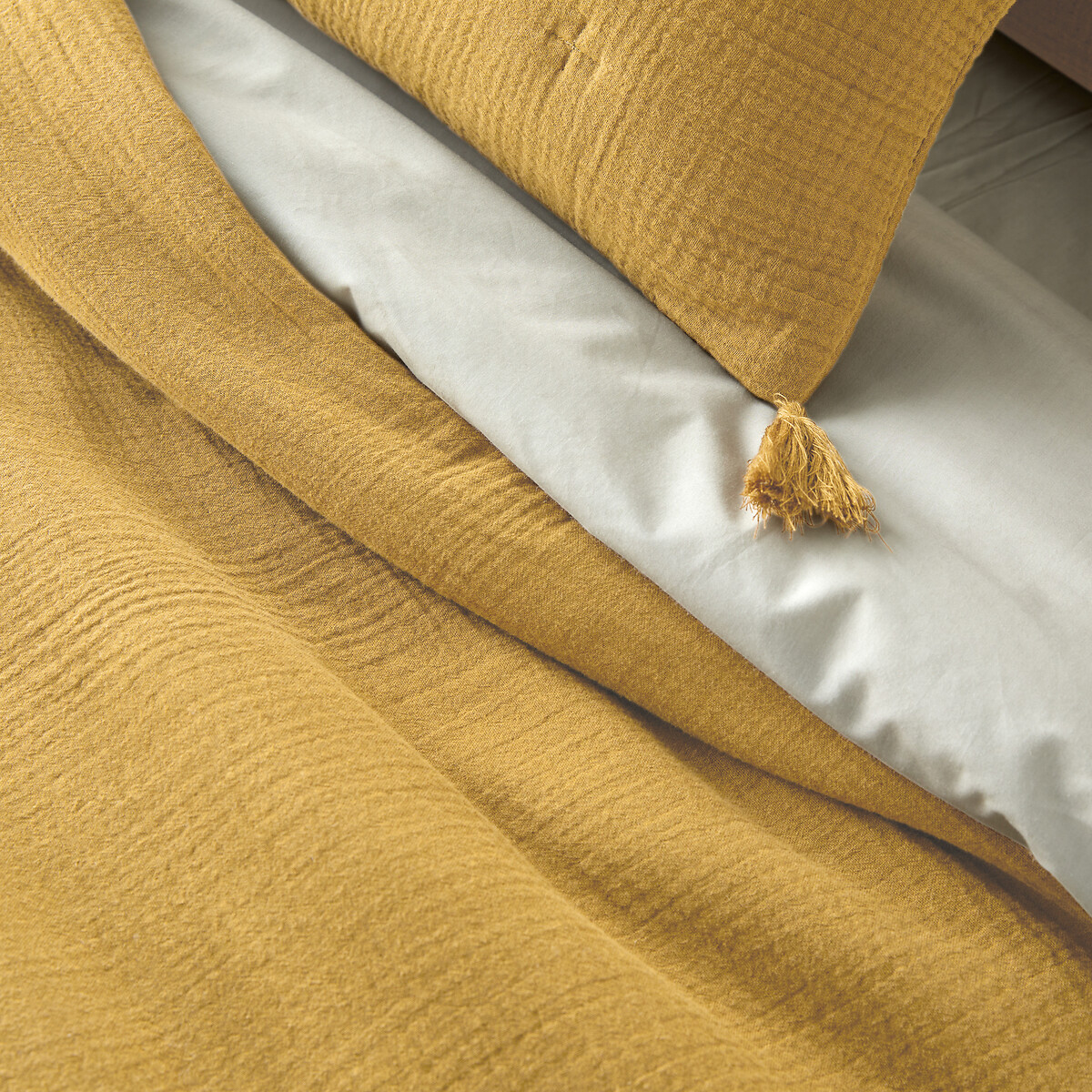 Housse coussin gaze de coton personnalisée Kumla jaune paille, LA REDOUTE INTERIEURS