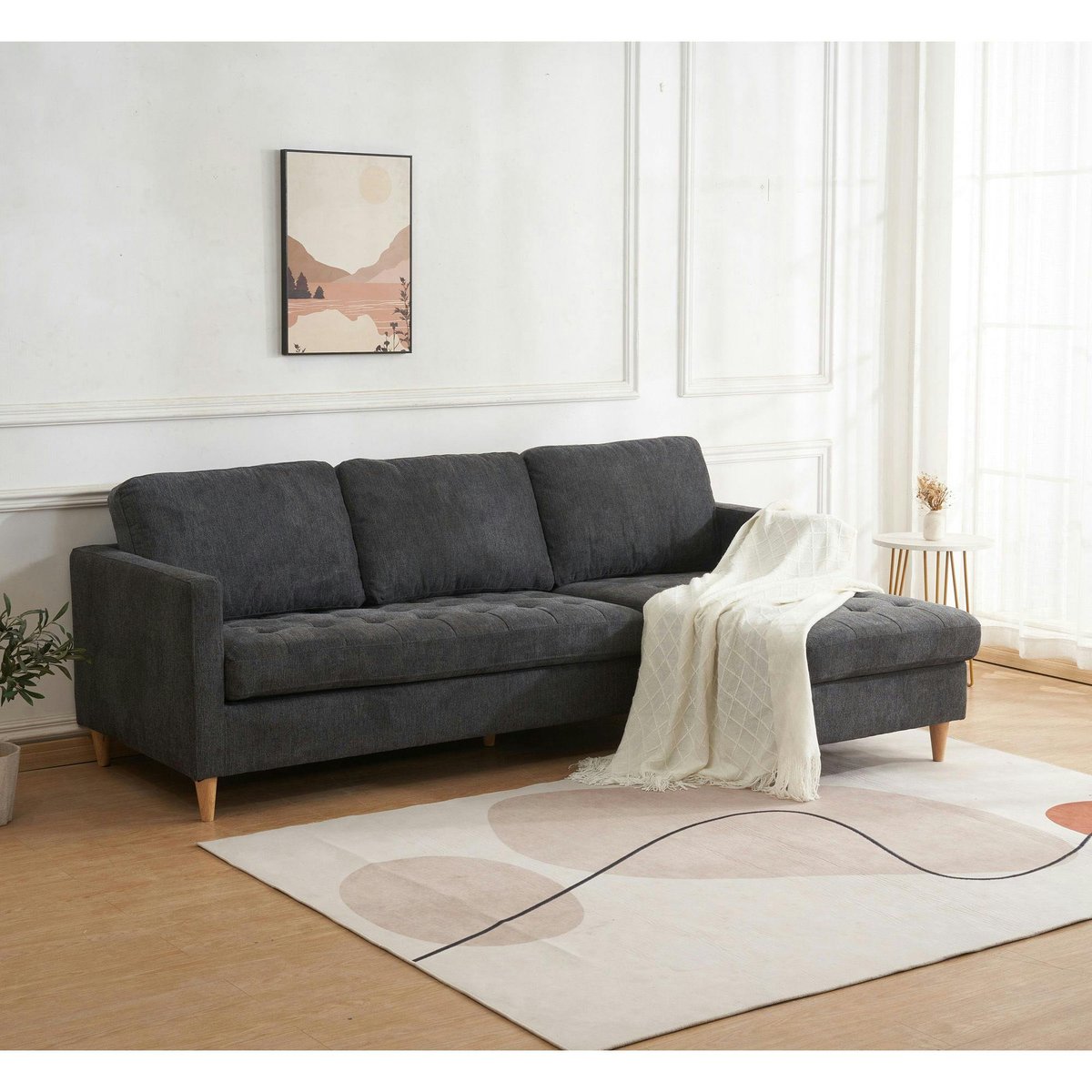 Canapé 3 places gris foncé avec méridienne BERLIN gris, PIER IMPORT