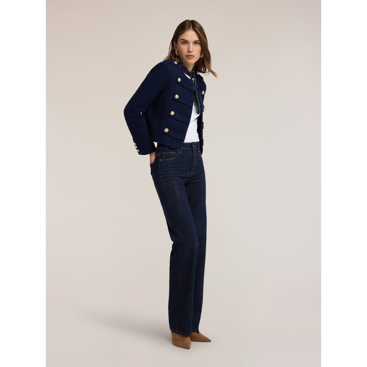 Veste courte avec boutons bijoux bleu, MOTIVI
