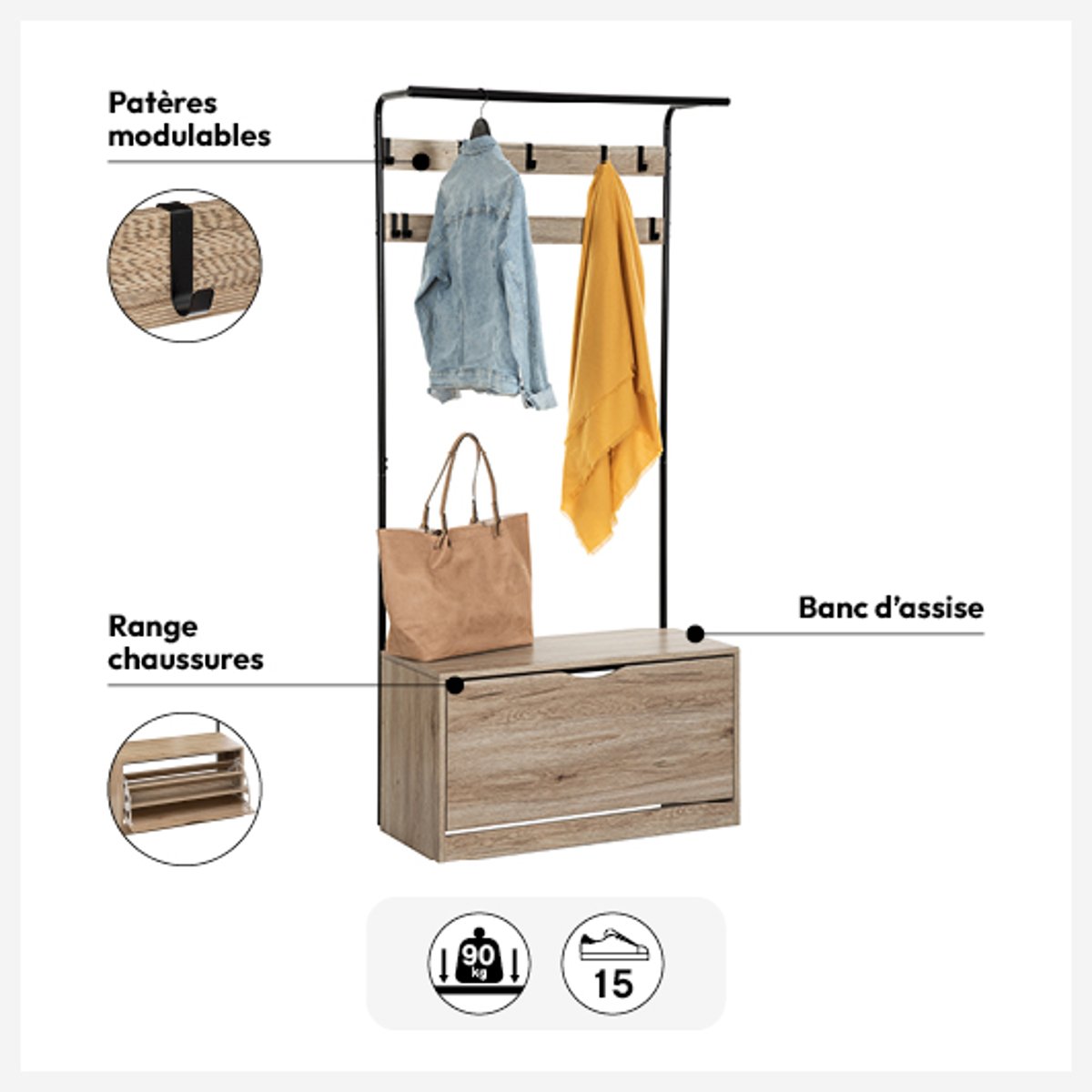 Vestiaire penderie avec range-chaussures en métal JANO beige, 5FIVE SIMPLY SMART