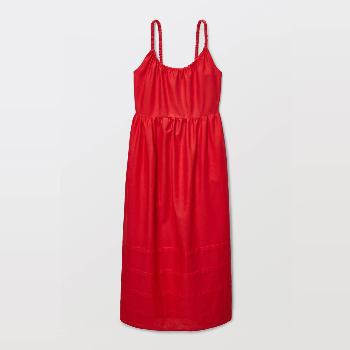 Robe longue à bretelles en coton lin rouge, MONOPRIX