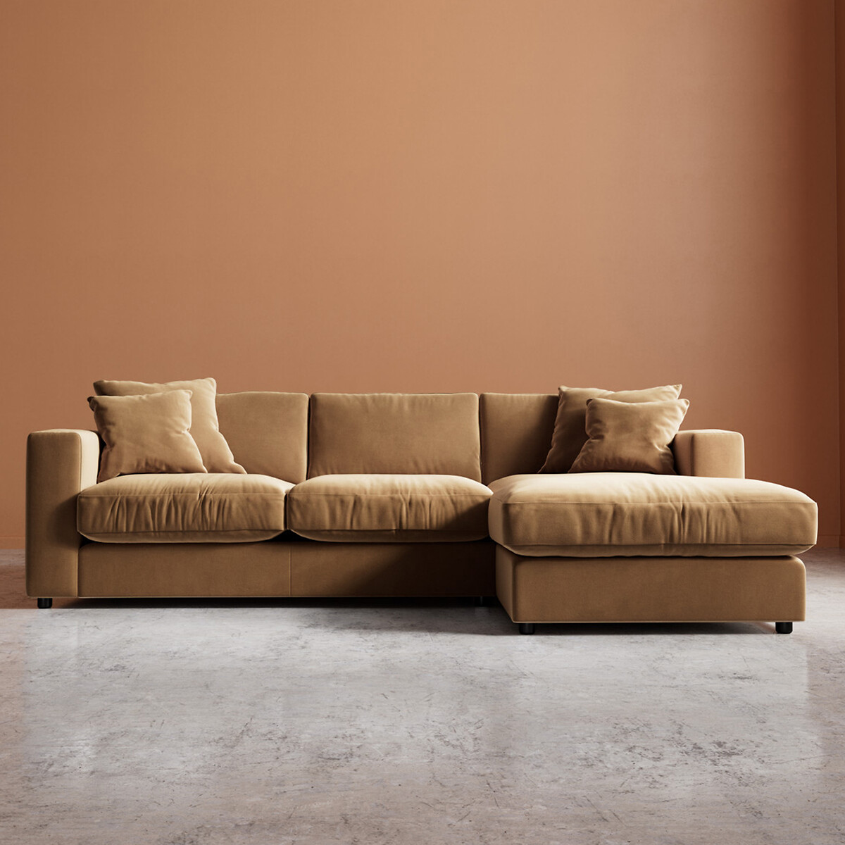 Althaea Easy Velvet Corner Chaise Sofa biscuit, SWOON