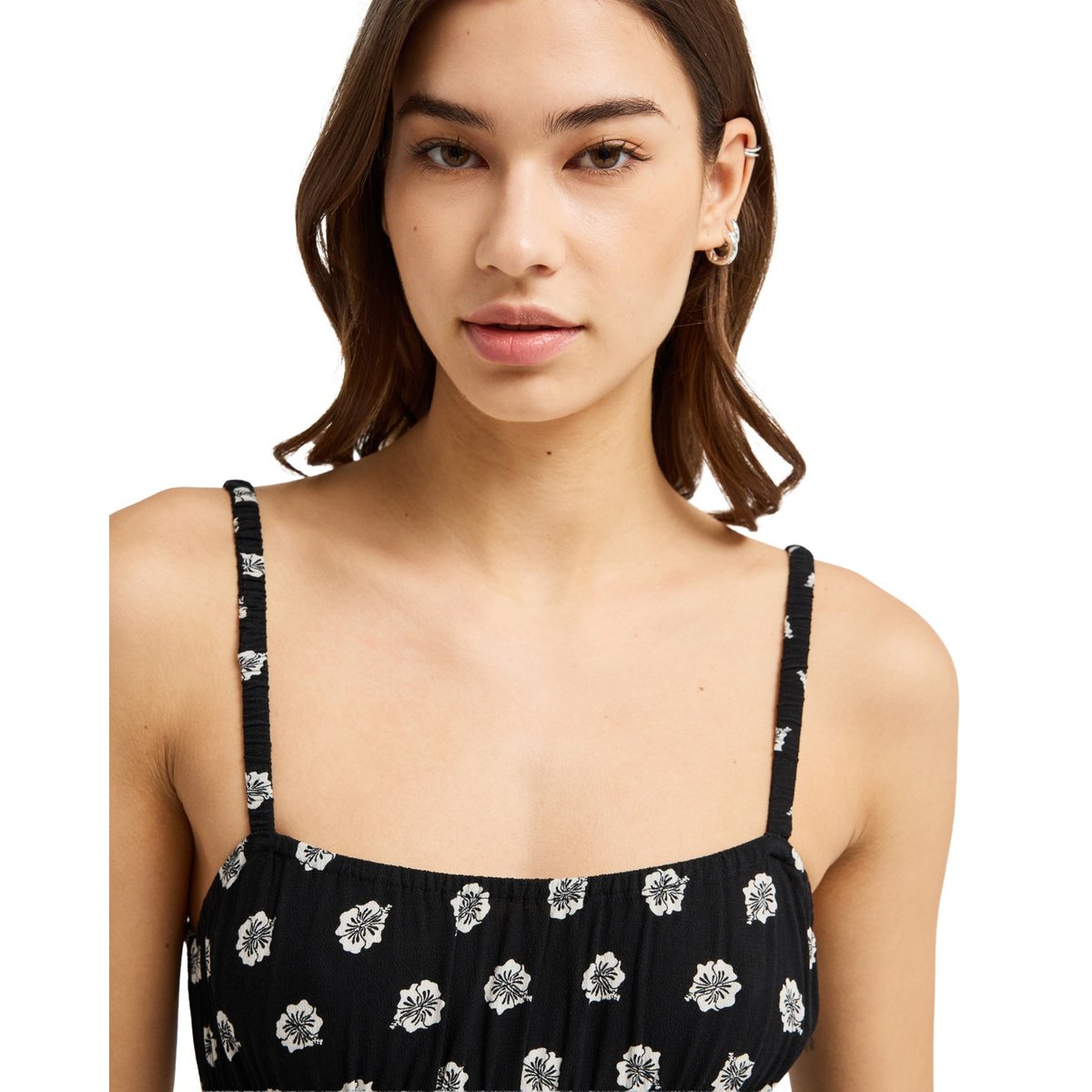 Robe à bretelles SUNRISE COASTLINE PRINTED. noir anthracite hibiscus dots, ROXY
