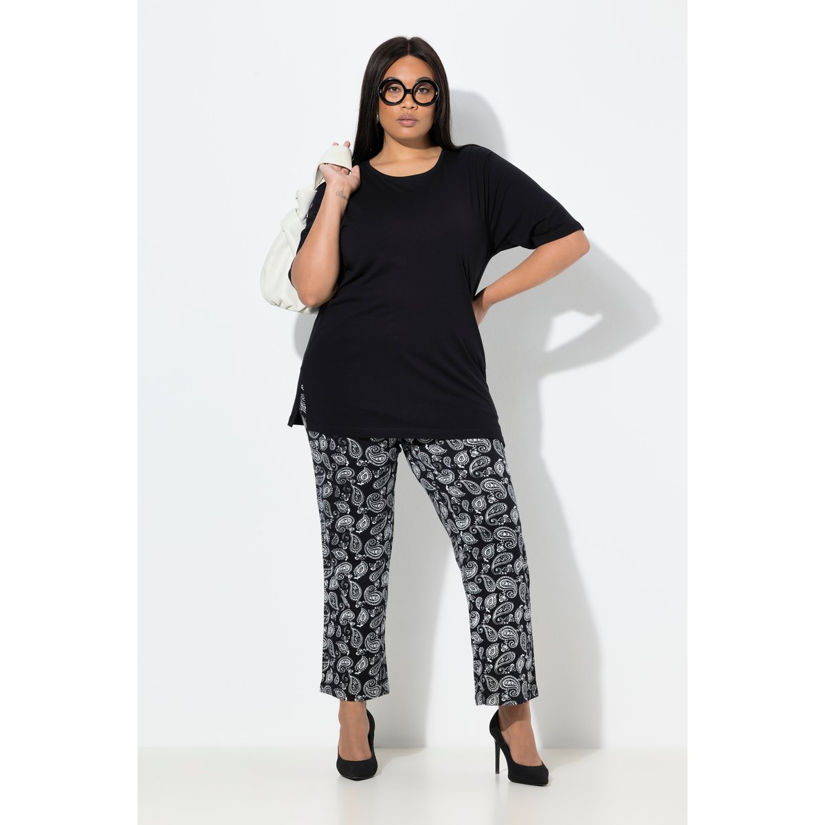Pantalon en jersey, motif cachemire noir, ULLA POPKEN