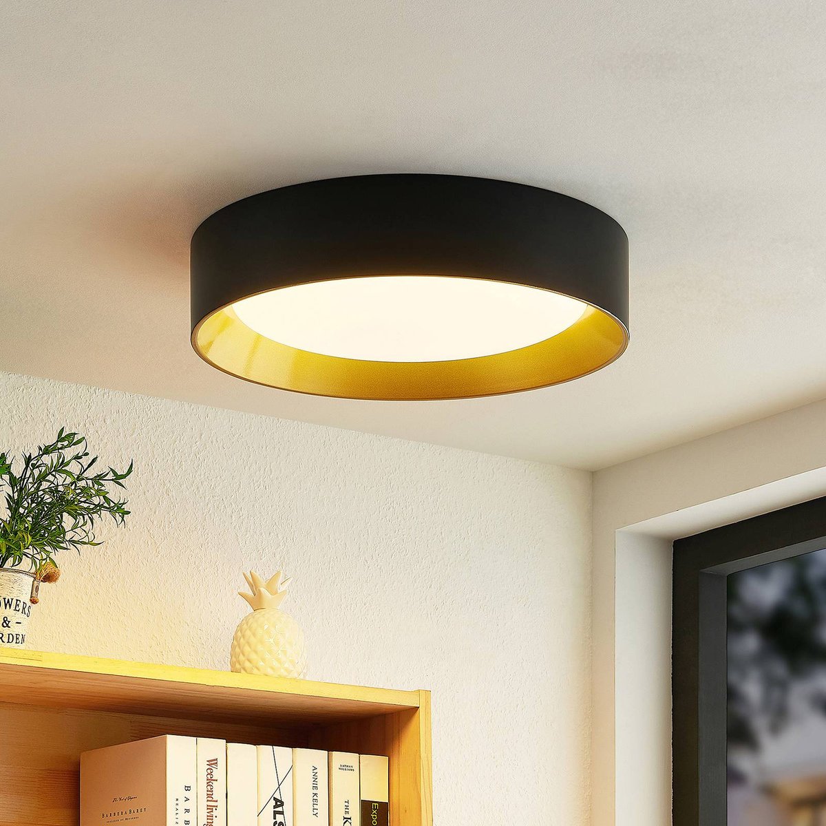 Plafonnier en aluminium moderneLED, Kambia noir, doré, LINDBY