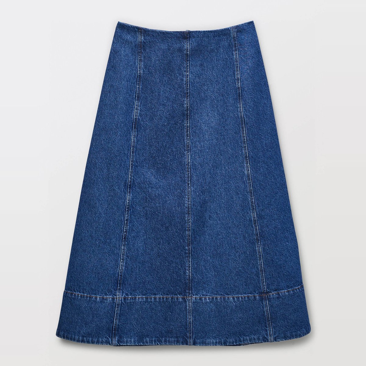 Jupe midi en denim stone denim, MONOPRIX