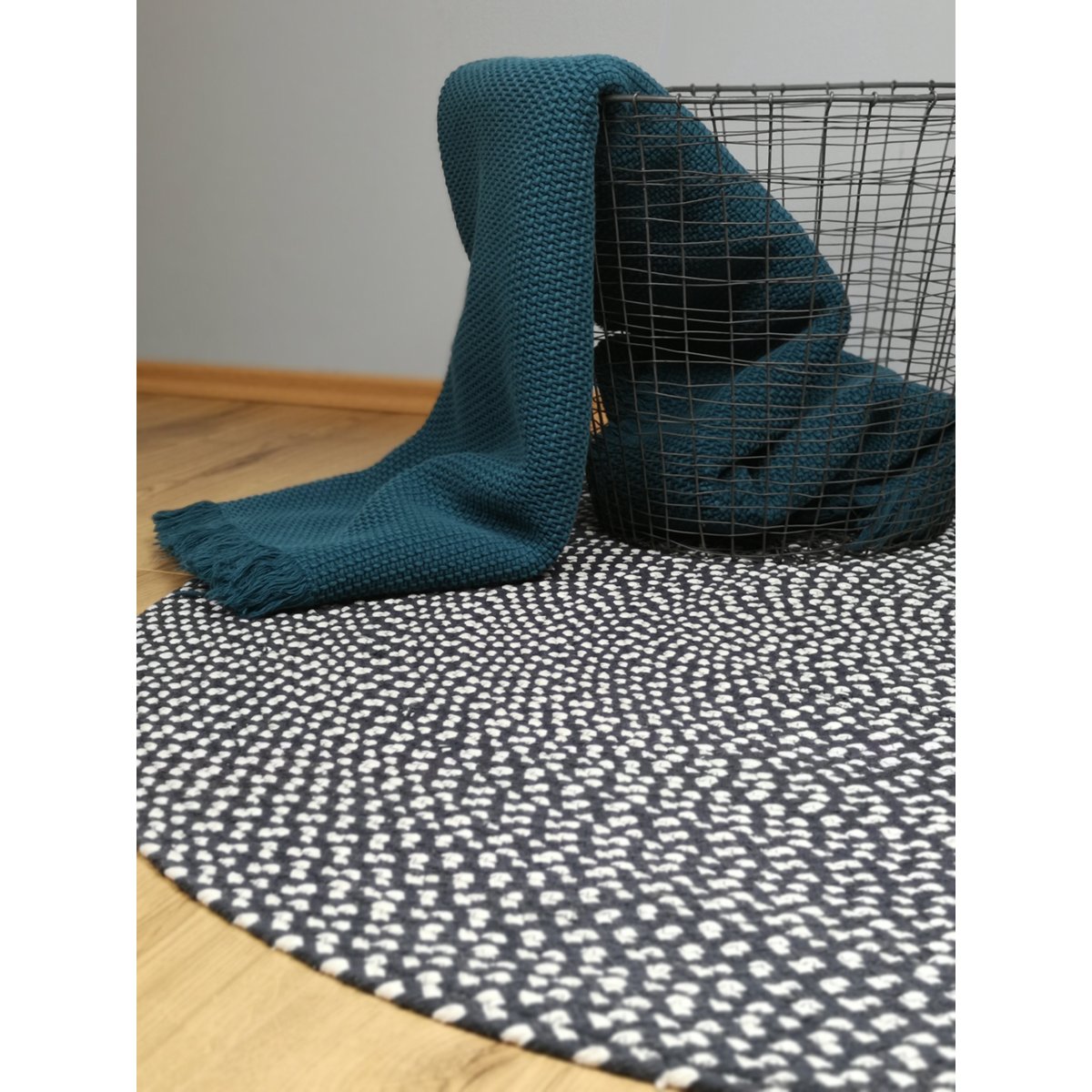 Tapis coton rond ALLEN noir/blanc, NATTIOT