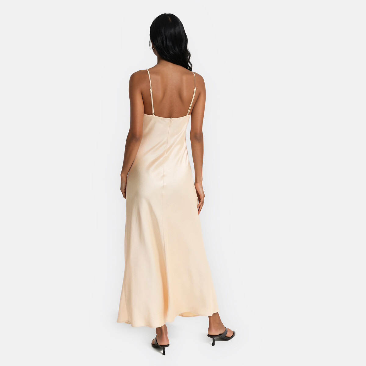 Robe longue à fines bretelles en satin jaune pastel, LA REDOUTE COLLECTIONS