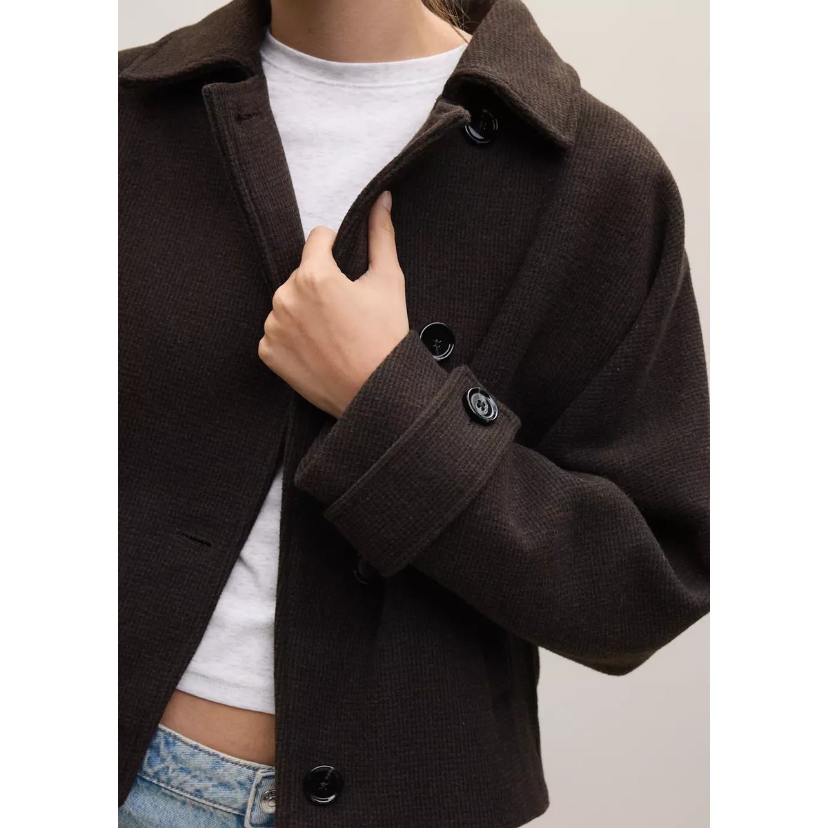 Manteau croisé laine chocolat, MANGO TEEN